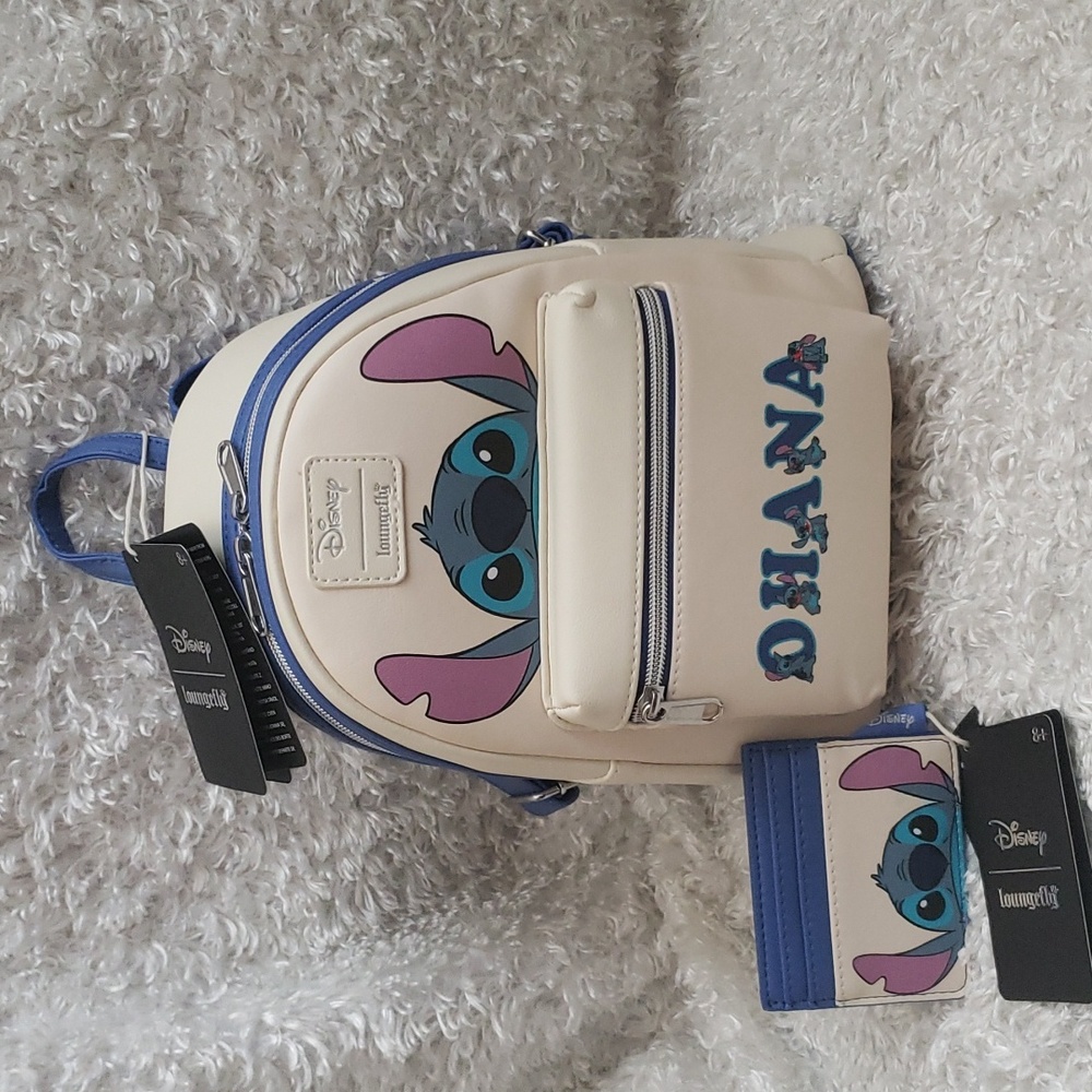 NWT Loungefly Lilo and Stitch Ohana mini backpack and cardholder Set